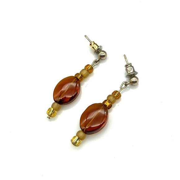Vintage Brown Glass Dangle Earrings, Chic and Simple Studs - Picture 4 of 5